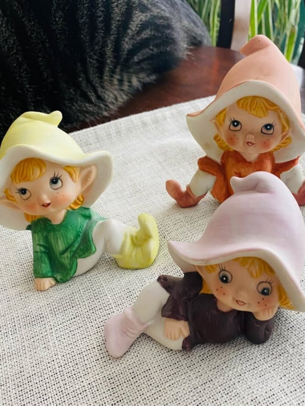 Vintage Set Of 3 HOMCO Pixie Elves Fairies Porcelain Figurines 5213 Shelf Sitter